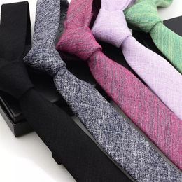 Cotton Neck tie 6cm solid men's 24 Colours necktie Fashion cotton ties for Father's Day Men's business tie Christmas2755