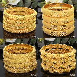 Bangle Luxury Dubai Gold Color Bangles For Women 24K Gold Plated Indian African Bracelets Charm Wedding Ethiopian Arabic Hand Jewelry 231010