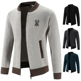 Men's Sweaters Male Sweater Cardigan Baseball Collar Jacket Patchwork Autumn Winter Knit Coat Fleece Clothing Zipper Up Streetwear 231010