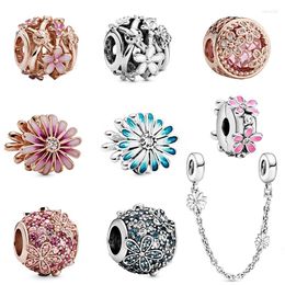 Loose Gemstones 2023 Fashion High Quality Silver 1: 1 White Pink Daisy Flowers Bouquet Series Charm DIY Jewellery Original Woman Classic Gift