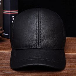 Ball Caps HL130 Men's Genuine Leather Baseball Cap Hat Brand Style Spring Brand Style Winter Russian Warm One Fur Caps Hats 231009