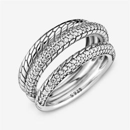 Cluster Rings 925 Silver Three Layer Snake Texture Hoop Women Fashion Fine Jewelry 2021 Sterling Round Ring Gift288D