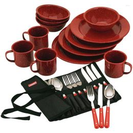 Dinnerware Sets Enamel Set Red Lunch Box For Kids Cubiertos Portatiles Con Estuche Chopstick And Spoon Wood Utensil Ka