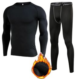 Men's Thermal Underwear Thermal underwear men compression long johns 2pc set keep warm winter sportswear suits Plush Workout Fitness Running Tracksuits 231010