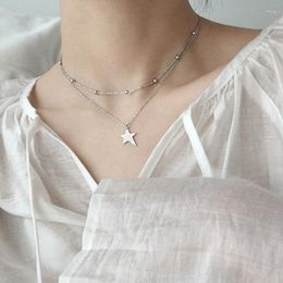 Pendants Double 925 Sterling Silver Necklace Flash Diamond Star Pendant Simple Round Bead Clavicle Chain Female Romantic Jewelry Gift