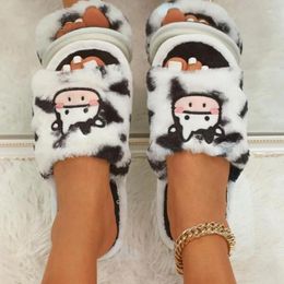 Slippers Cute Animal Slipper Open-toe Women Girls Kawaii Fluffy Winter Warm Thick Indoor Milk Cow House Funny Shoes