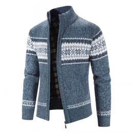 Men's Sweaters Autumn Winter Cardigans Men knitted Sweater Jacket Fashion Print Stand Up Collar Coat Thicker Warm Outwear 231010