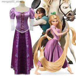 Theme Costume The Princess Long Hairl Fancy Dress Adult Comes for Halloween/Carnival Party Tangled Cosplay Comes for Girl Q240307