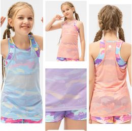 LU-890 Girls' Sports Vest Fake Two Mesh Dance Training Top Children's Running Fitness Wear Kids Sports Top