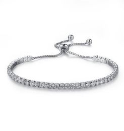 Elegant Platinum Plated Bezel Set Cubic Zirconia Tennis Adjustable Bracelet263d23935574101986