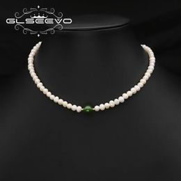 Pendant Necklaces GLSEEVO Green Jade Natural Freshwater Pearls Long Necklace For Woman European style Retro Classic Luxury Jewellery Friends Gifts 231010