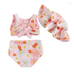 Clothing Sets Toddler Girls Summer 3PCS Swimwear Sleeveless Bow Tank Tops Floral PP Shorts Hat