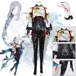 Genshin Impact Shenhe Cosplay Costume Central Cut-out Design Shenhe Cosplay Wig Heat Resistant Shen He Jumpsuit Cosplaycosplay