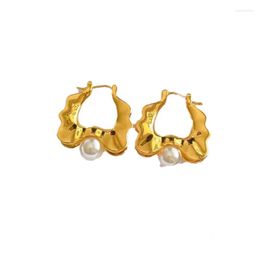 Dangle Earrings MADALENA SARARA 18k Yellow Gold Flower Edge Circle Geometric Style Women Stud Au750