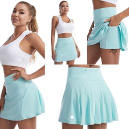 LU-621 Pleated yoga culottes hip lift fitness skirt Sweat running sports tennis skirt