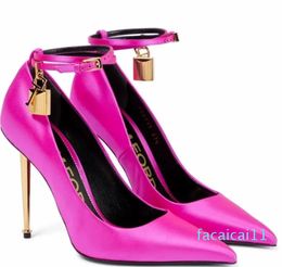 High Quality Padlock Pumps Women high heel dress shoes Embellished Ankle Strap Pump classic shoes pointy thin heeled Luxury brand Made in Italy