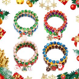 Bangle 1Pcs Charm Christmas Bracelet Fashion Santa Claus Hand Chain Crutch Reindeer Beaded Women's Jewellery Gift