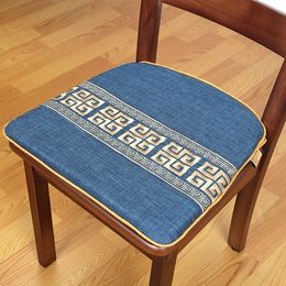 Custom U-Shape Embroidery Chinese Chair Pads Cotton Linen Seat Cushions for Dining Office Chairs Zipper Non-slip Mat