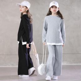 Clothing Sets Teen Girls Set 2021 Spring Loose Long Sleeve T-shirt Wide Leg Pants 2 Pcs Suit For Kids Tracksuit 14 Y Children Outf286x