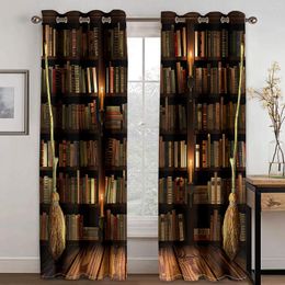 Curtain Vintage Library Book Bookshelf Design Drape Two Thin Window Curtains For Living Room Bedroom Decor 2 Pieces