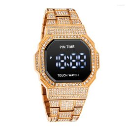 Wristwatches PINTIME Luxury Men's Watch Fasion Diamond Bling Iced Out LED Display Digital Watches Man Casual Crystal Wristwatch Reloj Hombre