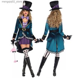 Theme Costume Alice in Wonderland Clown Mad Hatter Come for Adults Women Tailcoat Jacket Magician Cosplay Halloween Carnival Magic Dress Q240307