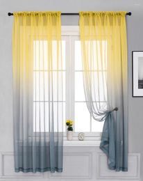Curtain Modern Gradient Color Tulle Window Two-way Wear Rod For Living Room Bedroom El Decoration Screen