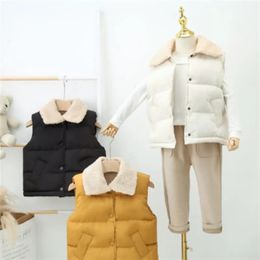 Gilet per bambini Gilet in cotone Colletto rovesciato Abbigliamento invernale per bambini Tinta unita Gilet senza maniche per ragazze Ragazzi Capispalla morbido Casual 231009