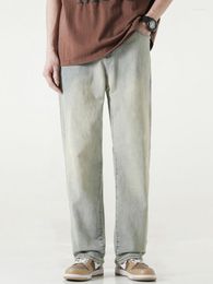 Men's Jeans CHENXIAN American High Street Simple Washed Straight Pants Niche Yellow Mud-colored Wide-legged Long