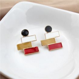 Stud Earrings Fashion Colourful White Yellow Red Enamel Geometric Rectangle For Women Trendy Jewellery Party Gift