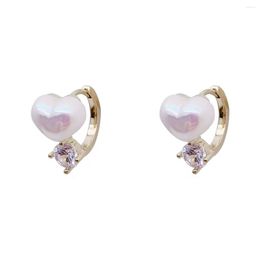Stud Earrings Elegant Imitation Pearl Love Heart Hoop For Women Gold Color Stainless Steel Ear Buckle Huggie Earring Fashion Jewelry