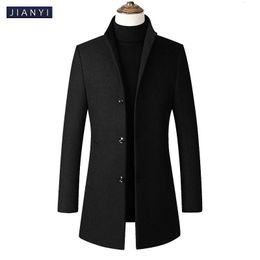 Men's Wool Blends Black Men Coats Autumn Winter Solid Color High Quality Jacket Midlength Singlebreasted Standcollar Coa 231009