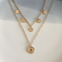 Pendant Necklaces Gold Colour Plain Disc Hanging Coin Honey Letter Layered Necklace For Women Girl Sweet