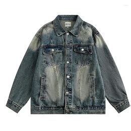 Men's Jackets Men Oversized Loose Denim Jacket Streetwear Washed Jeans Coat Multi Pocket Top Man