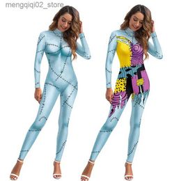 Theme Costume Halloween Come for Women Cosplay Movie Role Sally Digital Print Jumpsuit Bottoms Female Christmas Comes Ladies Bobysuit Q231010