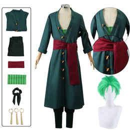 Anime Roronoa Zoro Cosplay Costume Earrings Wig Roronoa Zoro Two Years Later Kimono Uniform Suit Halloween Costumes for Mencosplay