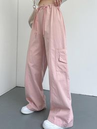 Women's Pants Pink Y2k Fashion Cargo Women Pockets Casual High Street Baggy Female Strappy Korean Style Designer 2023