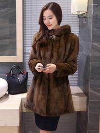 Women's Fur Elegant Long Coat With Hood Winter Jacket 2023 Thick Warm Furry Soft Mink Artificial Hooded Overcoat