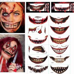 Other Event Party Supplies 12 Sheets Halloween Temporary Tattoo Stickers Horror Clown Mouth Face Body Makeup Waterproof Realistic Scar Wound Sticker Q231010