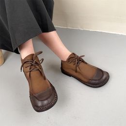 Boots Johnature Retro Women Mixed Colors Short 2023 Autumn Genuine Leather Shoes Handmade Round Toe Lace-Up Ankle