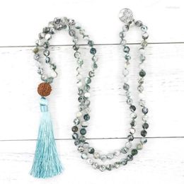 Pendant Necklaces Women 108 Beads Japa Mala Long Necklace Natural Tree Agates Gemstone Handknotted Yoga Bodhi Jewelry317P