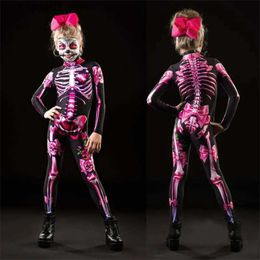 Theme Costume New Brand Parent-child Wear Scary Ghost Come Rose Skeleton Halloween Human Skeletal Bones Print Jumpsuit Q231010