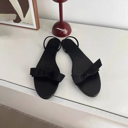 Slippers Black Bow For Women 2023 Summer Peep Toe Beach Female Sandalias Mujer Casual Flat Flip Flops Outdoor Women's Shoes