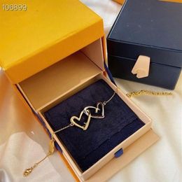 Vintage Fall In Love Heart Bracelet Copper Hollow Logo Double Charm For Women Fashion Brand Designer Jewellery A Box225q