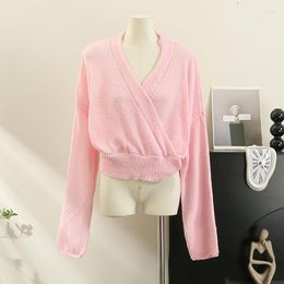 Women's Sweaters Minimalist V-neck Criss-Cross Solid Long Sleeve Pullover Top For Women 2023 Korean Style Knitwears Autumn Drop