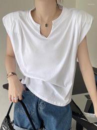 Women's T Shirts Shirt Women Shoulder Pads Sleeveless T-Shirts Cotton Tee Femme Summer Tops Korean Style Woman Clothes Camisetas Mujer