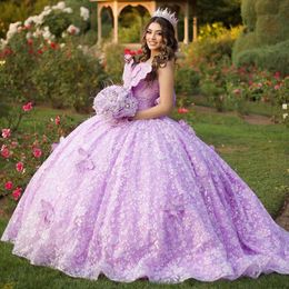 Lilac Purple Quinceanera Dresses Sweet Princess Applique Lace Bow Beads Ball Gown Birthday Party Gowns Cape Vestidos De 15