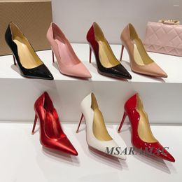 Dress Shoes Sexy Red Metal Leather Wavy-rimmed High Heel Pumps Pointed Toe Stilettos Evening Women's Nightclub