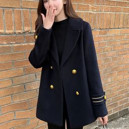 Womens Wool Blends Coat Long Autumn Winter Outwear Trend Loose Hepburn Wind Overcoat Black Padded Eoolen Jackets Female Tops 231010