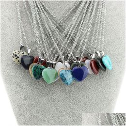 Pendant Necklaces Fashion Natural Stone Hexagonal Prism Heart Druzy Necklace For Women Turquoise Crystal With Stainless Steel Chain Dhvfm